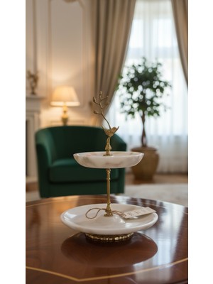 Montdekor El Yapımı Mermer Taşlı Bronz Desenli Tabak (22x22x35 cm)