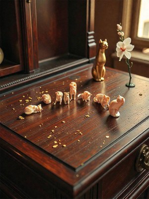 ADA 3D 8 Adet Minyatür Altın Kedi Biblo Seti - Şans Getiren Zarif Koleksiyonluk Dekor