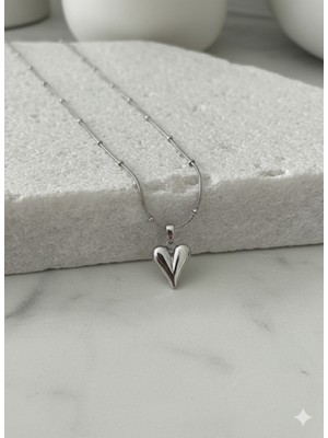 Çelik Takı Kadın Dorika Zincir Kalp Figürlü Gümüş Renk Paslanmaz Kararmaz Çelik Kolye