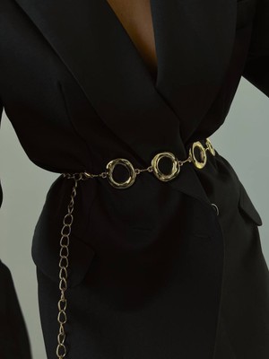 Fiori Yuvarlak Detaylı Kadın Zincir Bel Kemeri, Ceket Kemeri, Elbise Kemeri, Gömlek Kemeri, Zincir Kemer