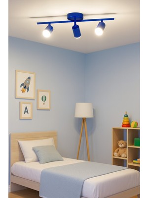 Feyza Design Modern Mavi 3'lü Spot Ledli Sıralı Avize, Salon, Mutfak ve Banyo Için