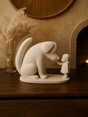 Linova Köpek ve Küçük Kız Dostluğu Heykel Biblo Dekoratif Obje