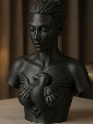 Linova Düşündeki Özgürlük Güvercinli Kadın Heykel Biblo Dekoratif Obje