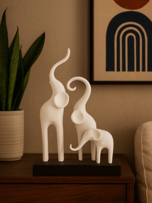 Linova Üçlü Minimalist Fil Ailesi Heykel Biblo Dekoratif Obje