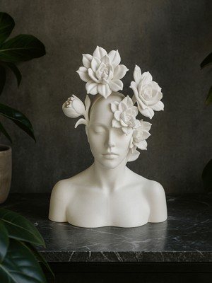 Linova Kafasında Çiçekler Açmış Heykel Biblo Dekoratif Obje