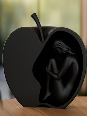 Linova Bir Elmanın Yarısında Bekleyen Kadın Heykel Biblo Dekoratif Obje