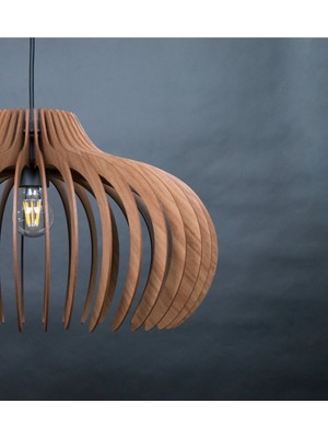 Feyza Design 55 cm Büyük Rustik Retro Ahşap Sarkıt Avize, Vintage Salon ve Mutfak Dekoru