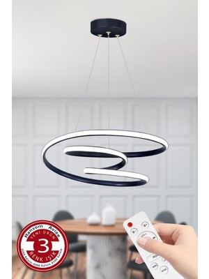 Feyza Design Kumandalı 3 Renk Siyah LED Avize, Modern ve Şık Tasarım