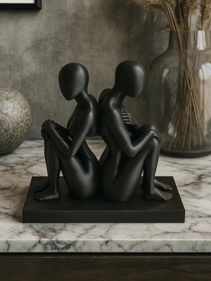 Linova Sırt Sırta Dayanmış Çift Eş Heykel Biblo Dekoratif Obje