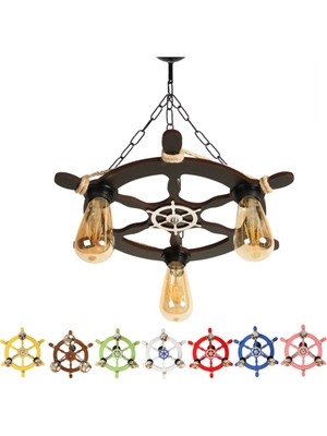 Feyza Design Renkli Ahşap Avize 3 Lü Dümen Temalı Modern Tasarım