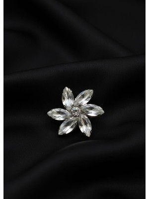 Barış Dizayn Bros Gümüş Cam Taşlı Özel Tasarım Çiçek Broş