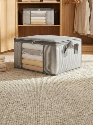 Nacarev 2 Adet Küçük Boy Pencereli Çizgi Desen Baskılı Antrasit Baza Altı Dolap içi Düzenleyici Organizer 40x30x20 cm