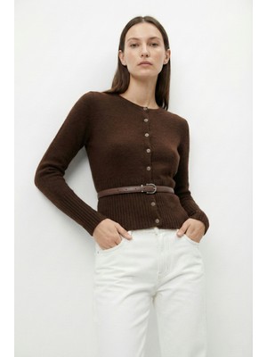 Nahide Kadın Düğmeli Kemer Detaylı Triko Kazak
