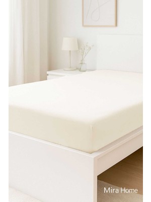 Femina Trendy Çift Kişilik Düz Penye  %100 Pamuklu Lastikli Çarşaf 180X200 Newsheet Ekru