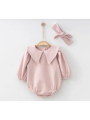 Kız Bebek Pamuklu Alisa Romper Tulum Takım Bandanalı Alttan Çıtçıtlı Yenidoğan Bebek Takım