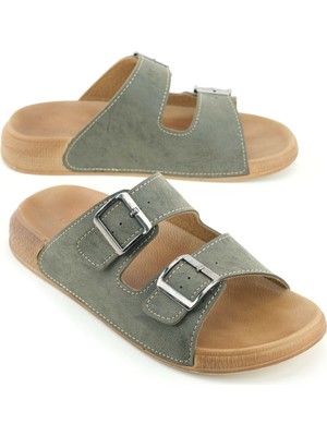 Gezer Erkek Yazlık Suni Deri Iki Toka Ayarlanabilir Rahat Taban Günlük Terlik