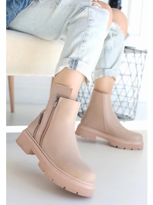 Menta Nude Cilt Fermuar Aksesuarlı Bot