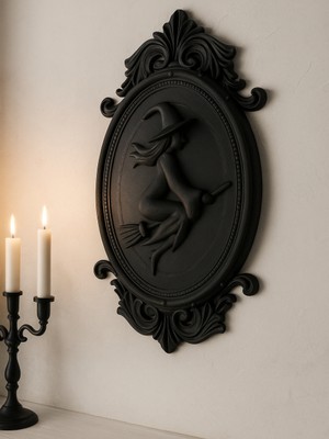 Linova Gotik Süpürge ile Uçan Cadı Heykel Biblo Dekoratif Obje