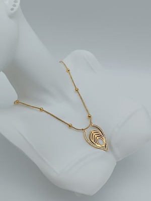 Lagül Aksesuar 316L Çelik Kararmaz Dorika Zincirli Taşlarla Süslenmiş Gold Kolye