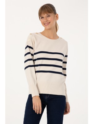 U.S. Polo Assn. Kadın Krem Bisiklet Yaka Kazak 50317548-VR071