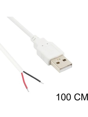 Powerr Led Aydınlatma 5 Volt 2 Amper 100 cm Ucu Açık USB Li Beyaz Renk Erkek Güç Kablosu