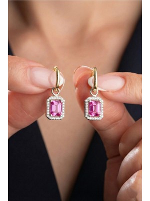 Çekirdek Jewelry 925 Ayar Gümüş Baget Taşlı Küpe