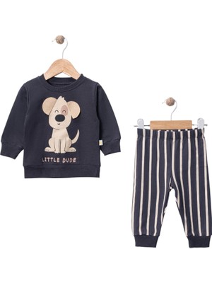 Aspo Baby Kids Erkek Çocuk 2 Li Takımı Çizgili Pantolon Hayvan Figürlü Sweatshirt