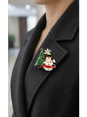 EFEAKS Kardan Adam ve Yılbaşı Ağacı Broş: Işıltılı Yılbaşı Aksesuarı