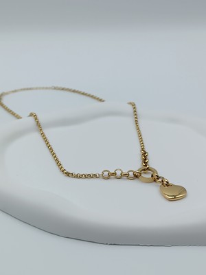 Lagül Aksesuar 316L Çelik Kararmaz Halka ve Kalp Detaylı Gold Kolye