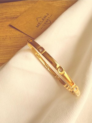 Melanj Craft Parlak Taşlı Kelepçe Bileklik - Gold