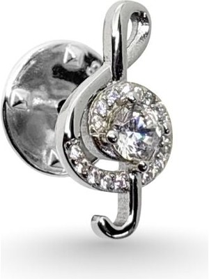 Oya Silver Minimal Zirkon Taşlı Sol Anahtarı Rozet/broş 1.7x1.1 cm [OYSSAB014]