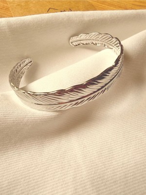 Melanj Craft Yaprak Desenli Çelik Kelepçe Bileklik - Silver