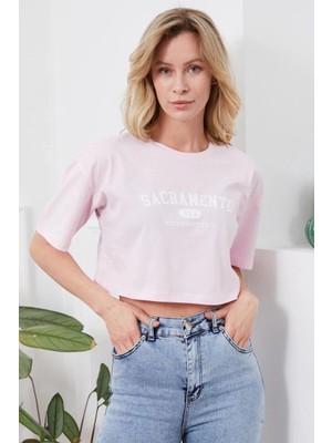 Baskılı Crop Tişört