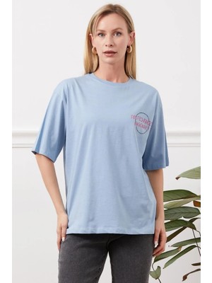 Baskılı Tişört Mavi