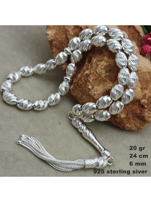 Bir Gümüş Aşkı Gümüş Tesbih Arpa Kesim Kalem Işlemeli Orta Boy 20 gr 6 mm