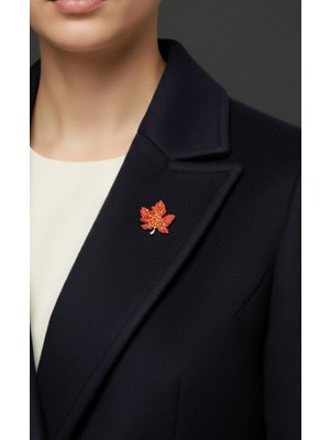 EFEAKS Taşlı Akçaağaç Yaprağı Broşu | Sonbahar/kış Kombinlerinin Vazgeçilmezi