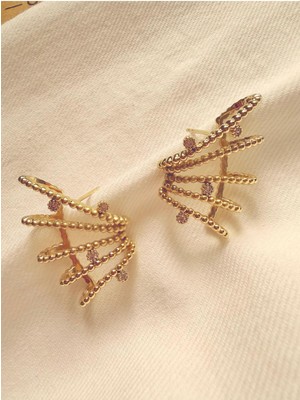 Melanj Craft Parlak Tasarım Çelik Küpe - Gold