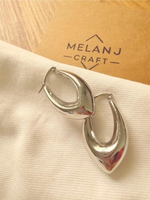 Melanj Craft Oval Halka Çelik Küpe - Silver