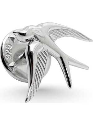 Oya Silver Minimal Cilalı Kırlangıç Gümüş Rozet/broş 1.9x1.5cm [OYSKRB015]