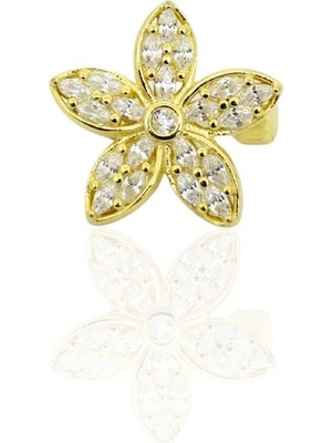 Oya Silver 24K Altın Kaplama Baget Taşlı Gümüş Çiçek Broş 1.7x1.7cm [OYA-BRS-CICEK-006]