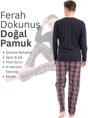 SEBURAM COLLECTION 4 Mevsim Pamuklu Uzun Kollu Erkek Baskılı Pijama Takımı