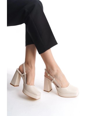 Mety Bej Cilt Topuklu Ayakkabı