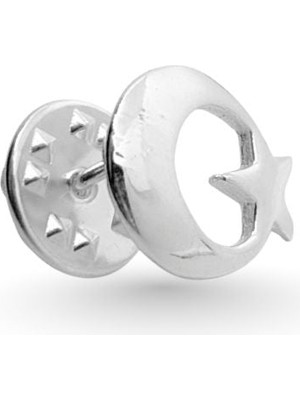 Oya Silver Ay Yıldız Gümüş Yaka Rozeti/broş 1.8x1.4cm [OYSAYB017]