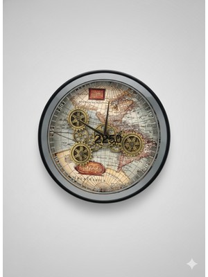 Aaa Maps Dark Çarklı Duvar Saati 60x60