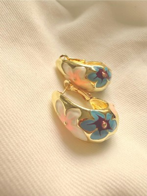 Melanj Craft Çiçekli Halka Çelik Küpe - Gold