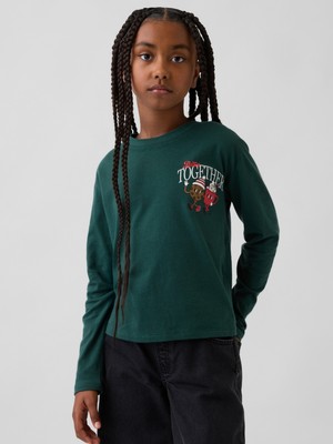 Gap Kız Çocuk Koyu Yeşil Relaxed Grafik T-Shirt