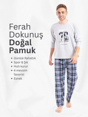 SEBURAM COLLECTION 4 Mevsim Pamuklu Uzun Kollu Erkek Baskılı Pijama Takımı