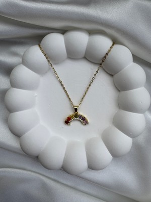 Çelik Takı Renkli Zirkon Taş Detaylı Gökkuşağı Çelik Kolye