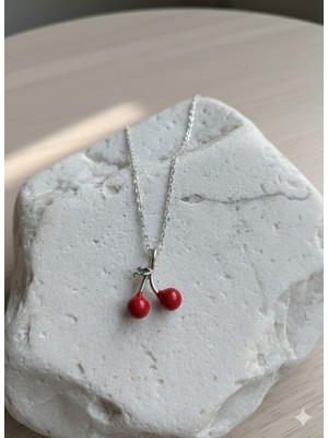 Çelik Takı Kadın Kiraz Detaylı Gümüş Renk Kararmaz Paslanmaz Çelik Kolye Günlük Kullanım