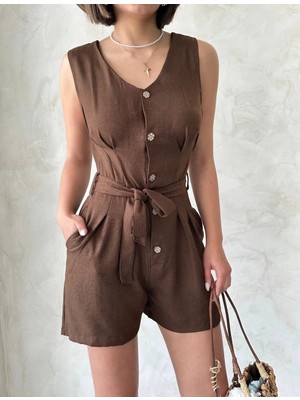 Kuşaklı Şortlu Tulum